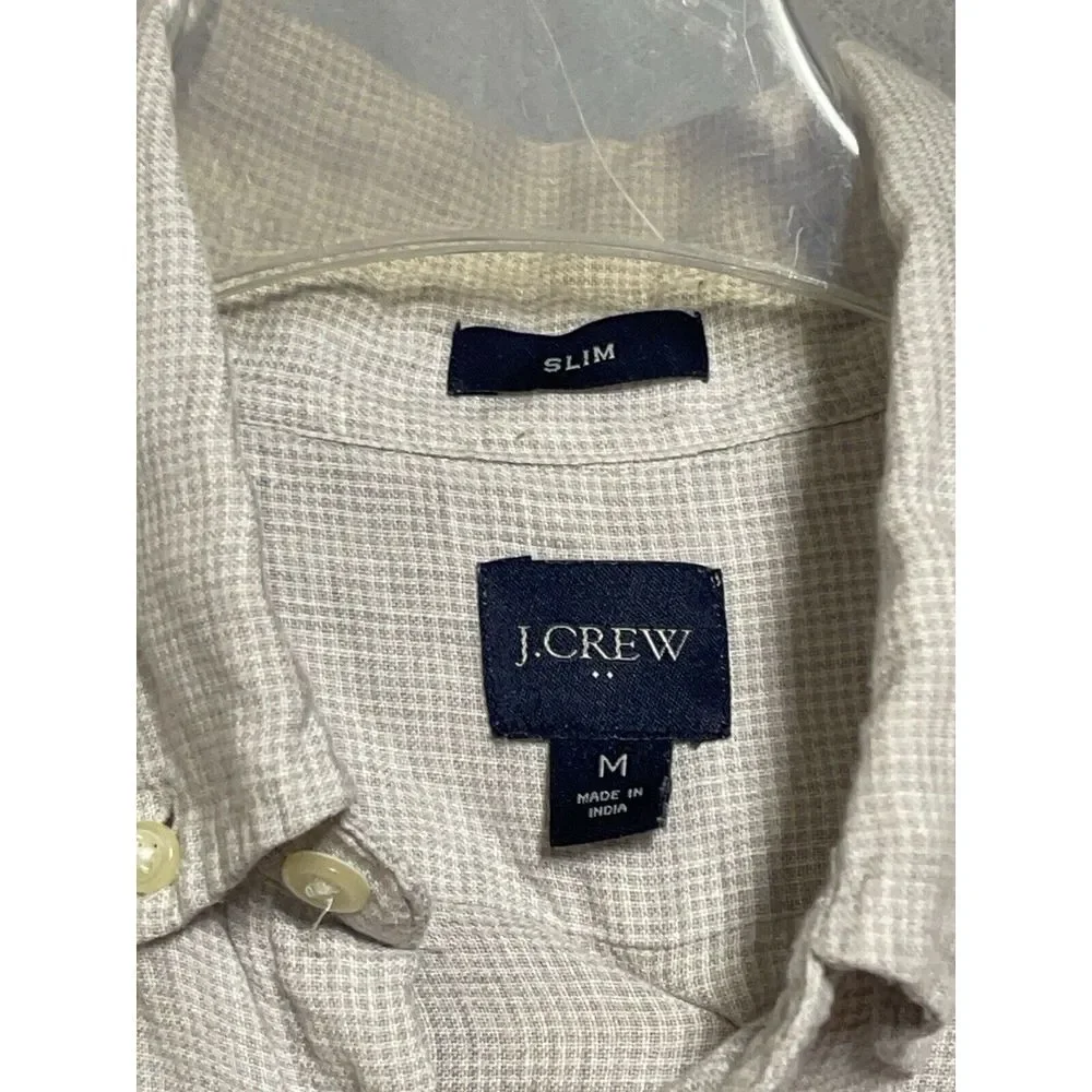 J Crew Shirt Men M Gray‎ Micro Check Slim Linen Button Up Hybrid Casual Academia